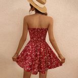 Floral Print Strapless Dress Slimming Waist Design Playful Style Summer Fashion Wholesale Availa