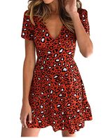 V Neck Short Sleeve A Line Dress Womens Casual Summer Fashion Lightweight Fabric Various Colors