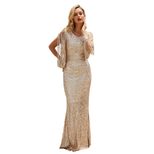 V Neck Long Sleeve Sequin Evening Gown Floor Length Elegant Party Wear Wholesale Available custo