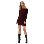 Off Shoulder Long Sleeve Dress Slim Fit Metallic Button Detail Trendy Style Perfect for Autumn a