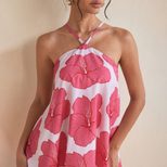 Summer Floral Print Halter Dress Loose Fit Flared Skirt Comfortable Fabric Casual Wear for Women