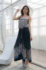 Floral Print Strapless Maxi Dress Bohemian Style Beach Vacation Lightweight Fabric Wholesale Ava
