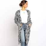 Long Sleeve Knitted Cardigan Mid Length Leopard Print Cozy Fabric Fall Winter Fashion for Women Wholesale Availa