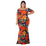 Plus Size Womens Midi Dress Floral Print Off Shoulder Elegant Design Perfect for Parties and Cas
