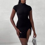 Sexy High Neck Short Sleeve Dress High Waist Backless Bodycon Style Perfect for Parties or Casua