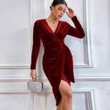 Sexy V Neck Bodycon Maxi Dress Irregular Hem Elegant Evening Gown Perfect for Cocktail Parties W