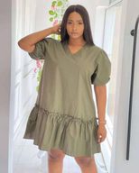 Womens Summer Dress Solid Color V Neck Ruffle Short Sleeve Casual Fit low MOQ custom packaging