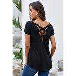 Womens Solid Color T Shirt European Style Round Neck Short Sleeve Regular Fit Casual Wear for Su