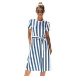 Striped Dress Short Sleeve Tie Detail Summer Style Perfect for Casual Outings Wholesale Availabl