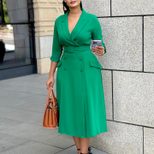 Double Breasted Blazer Dress Elegant Solid Color Mid Length Stylish Design Perfect for Business