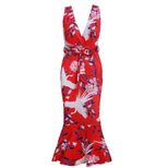 Womens Summer Floral Print V Neck Ruffled Bodycon Dress Available in Multiple Sizes Wholesale Ready to Ship