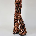 High Waist Wide Leg Pants Retro Floral Print Casual Style for Women Available in Multiple Sizes Wholesale