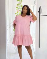 Womens Summer Dress Solid Color V Neck Ruffle Short Sleeve Casual Fit low MOQ custom packaging