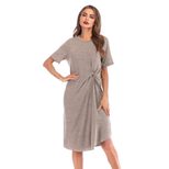 Loose Fit Solid Color Twisted Knot Irregular Midi Dress Short Sleeve Casual Style Summer Wear Wh