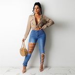 Fashionable Womens Denim Pants Creative Tie Design High Waist Casual Style Perfect for Autumn and Winter Wholesa