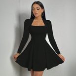 Elegant Womens Dress Square Neck Slim Fit Short Length Autumn Winter Fashion Wholesale Available