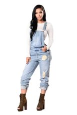 Womens Distressed Denim Overalls Light Blue Color Casual Fit Summer Wear private label