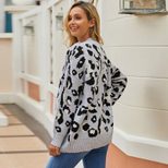Womens Long Cardigan Sweater Winter Loose Fit Leopard Print Knitted Fabric Casual Wear Wholesale