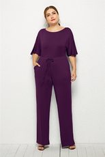 Plus Size Womens Casual Jumpsuit Loose Fit Wide Leg Solid Color Comfortable Fabric