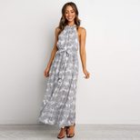 Floral Print Maxi Dress for Women Halter Neckline Zipper Closure Summer Casual Wear