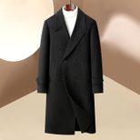 Mens Wool Blend Double Breasted Overcoat Stylish Long Casual Suit Jacket Perfect for Middle Aged
