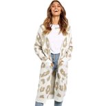 Long Sleeve Knitted Cardigan Mid Length Leopard Print Cozy Fabric Fall Winter Fashion for Women Wholesale Availa