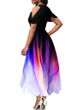 Gradient Print Short Sleeve Round Neck Maxi Dress for Women Spring Summer Fashion