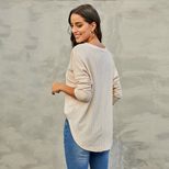 Womens V Neck Long Sleeve Top Loose Fit Waffle Knit Casual Autumn Wear ready to ship