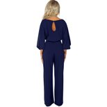 Womens Solid Color Loose Jumpsuit High Waist Tie Belt Three Quarter Sleeve Wide Leg Autumn Fashi