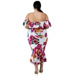 Summer Floral Print Ruffle Off Shoulder Dress Sexy Short Sleeve Mermaid Hem Plus Size Evening Pa