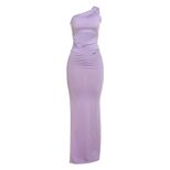 Fashionable Womens Dress Asymmetrical Shoulder Color Block Slim Fit Sexy Split Autumn Collection