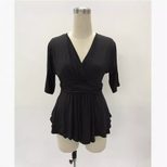 Plus Size Womens Dress Solid Color Deep V Neck Three Quarter Sleeve Autumn Fashion Wholesale Ava