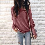 Off Shoulder Lantern Sleeve T Shirt for Women Casual Batwing Design Lightweight Fabric Autumn Collection