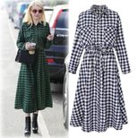 Long Sleeve Houndstooth Maxi Dress High Waist Belted Elegant Design Perfect for Spring and Autum