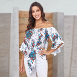 Off the Shoulder Crop Top Floral Print 3 4 Sleeve Casual Style Spring Fashion Wholesale Availabl