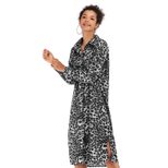 Womens Autumn Dress Long Sleeve Button Down Sexy Leopard Print Slim Fit Split Hem Casual or Part