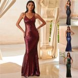 Sequin Evening Dress Sleeveless Mermaid Silhouette Solid Color Elegant Design Perfect for Partie