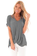 Off Shoulder Short Sleeve T Shirt for Women Twist Front Design Summer Casual Wear