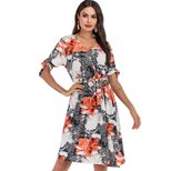 Floral Print Bodycon Dress V Neck Milk Silk Fabric Elegant Design Perfect for Spring Summer Even