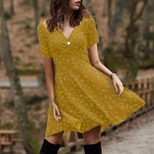 Womens Vintage Floral Maxi Dress Elegant V Neck Short Sleeve Casual Summer Wear