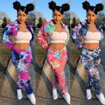 Casual Distressed Tie Dye Denim Pants Button Detail Straight Leg Breathable Fabric Ideal for Everyday Wear