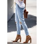 High Waisted Womens Skinny Jeans Stretchy Vintage Wash Drawstring Design Casual Autumn Winter We
