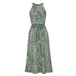 Floral Print Maxi Dress for Women Halter Neckline Zipper Closure Summer Casual Wear