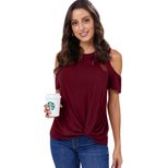 Womens Short Sleeve Off Shoulder T Shirt Loose Fit Round Neck Solid Color Casual Top Summer Wear