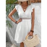 Knit Jacquard Hollow Out Dress Elastic Sheer Lace Butterfly Sleeves Spring Summer Fashion Wholes