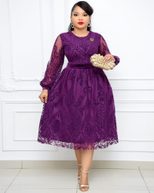 Floral Velvet Print Dress Elegant Round Neck Lantern Sleeve Flared Skirt Perfect for Spring and Summer Wholesale