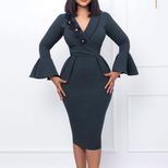 Elegant V Neck Bodycon Dress Bell Sleeves Split Hem Autumn Winter Style Wholesale Womens Fashion