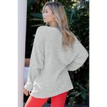 Womens Long Knit Sweater Solid Color Round Neck Long Sleeve Loose Fit Autumn Winter Casual Wear