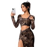 Leopard Print Maxi Dress Sexy Y2K Style Hollow Out Design Autumn Winter Fashion Wholesale Availa