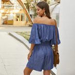 Womens Casual Jumpsuit Off Shoulder Design Solid Color Comfortable Fit Spring and Summer Wear